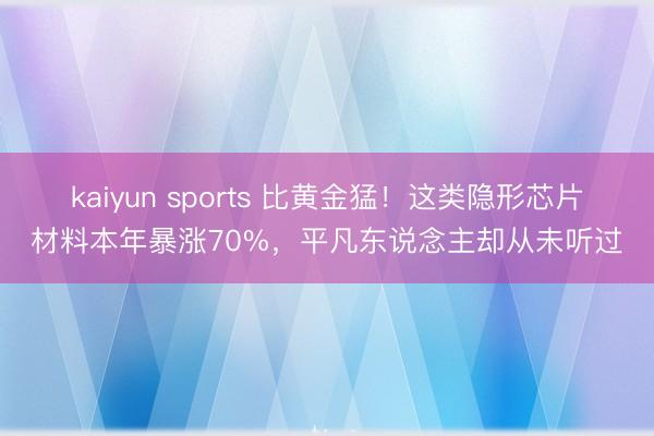 kaiyun sports 比黄金猛！这类隐形芯片材料本年暴涨70%，平凡东说念主却从未听过